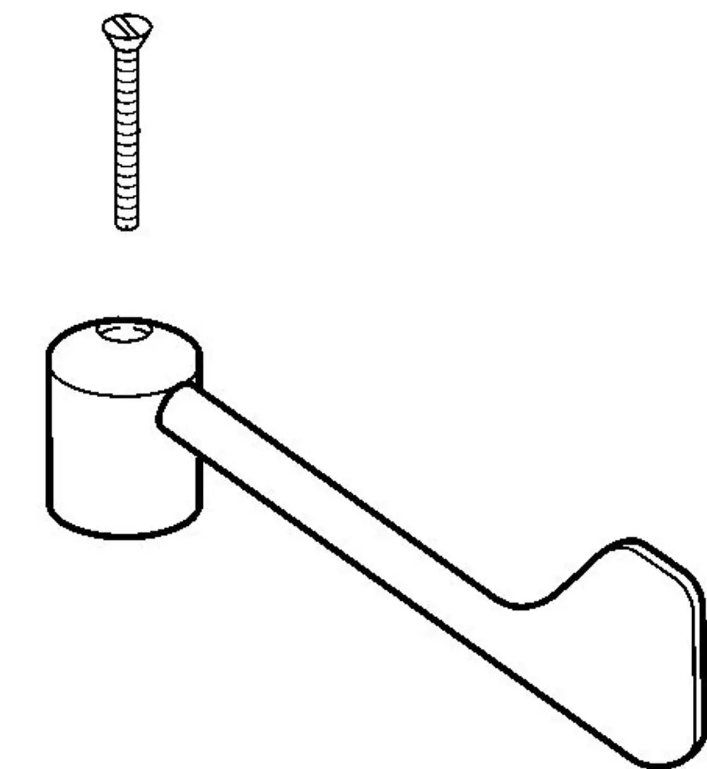 Bedienungshebel von HANSA mit langem Arm und runder Halterung. Dazu ein Schraube, die zur Befestigung dient. Schlichtes, funktionales Design ohne zusätzliche Details.